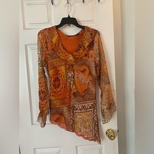 Orange flowy silk top